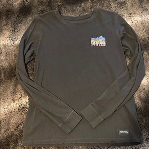 Life Is Good Black Long Sleeve Tee with Mountain Graphic